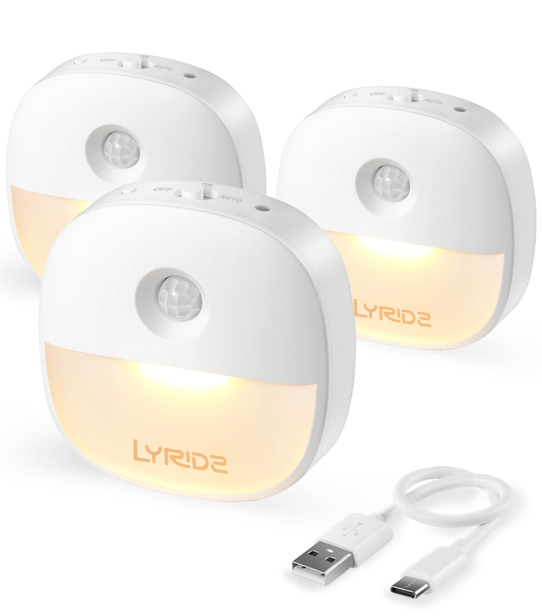 3 Pack Motion Sensor LED Night Light USB Rechargeable Indoor